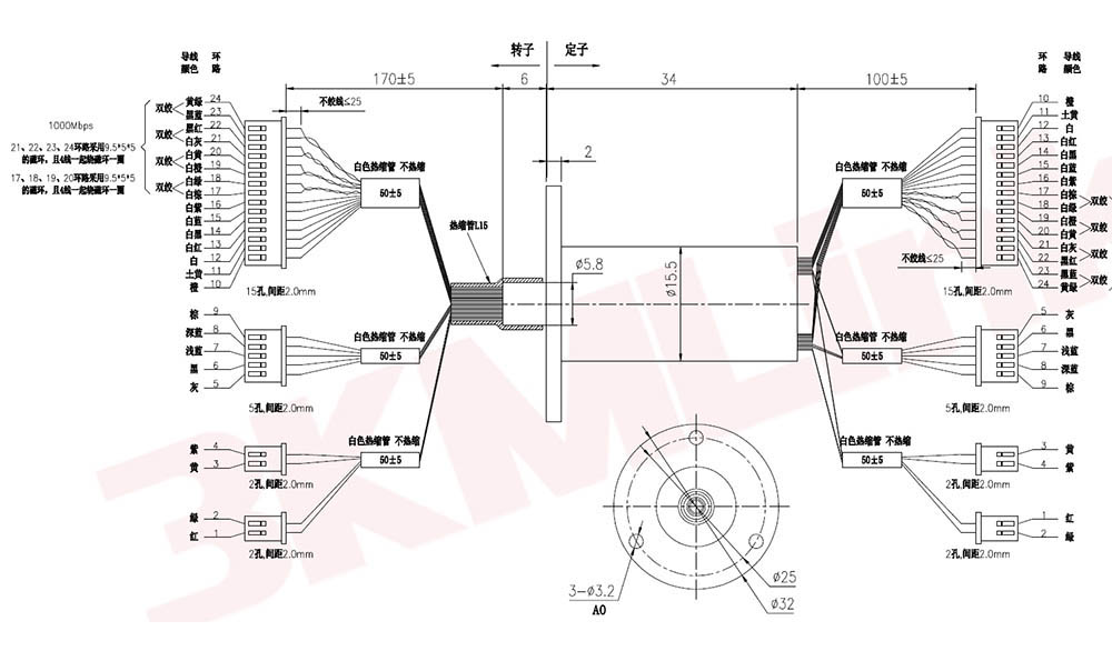 3KM-M155F1-1602-E3系列24路千兆網(wǎng)導(dǎo)電滑環(huán)尺寸圖